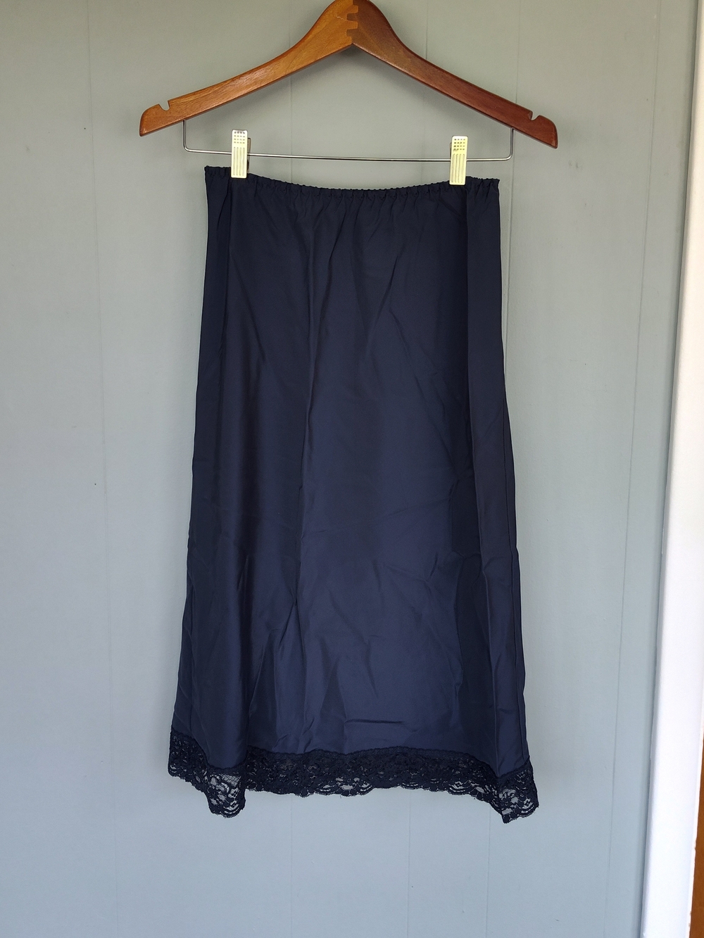 Vintage Farr West Navy Lace-Hem Slip Skirt